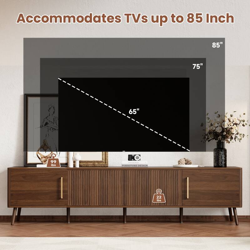 78 inch Modern TV Stand for TVs up to 85", Entertainment Center with Fluted Door & Cable Management, Soft-Closing Hinges
