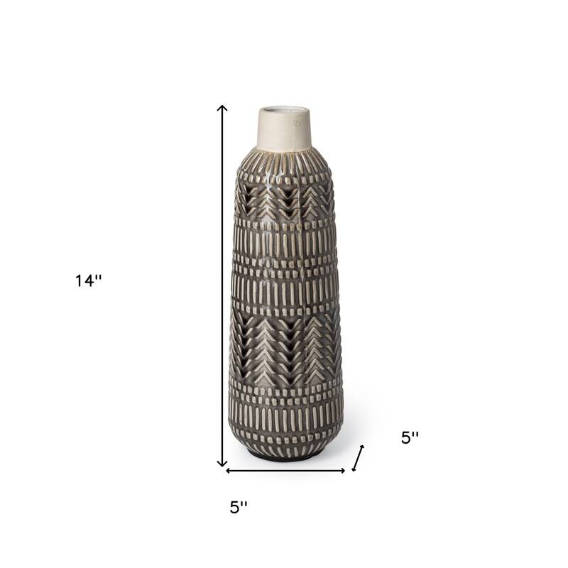 HomeRoots 8" Gray Abstract Cylinder Ceramic Table Vase