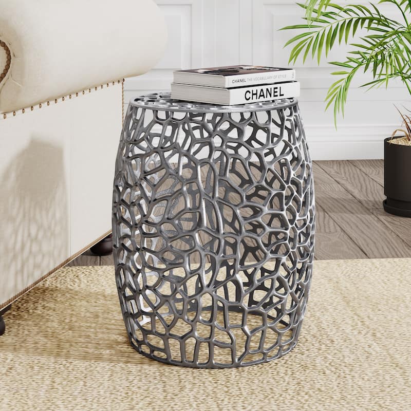 Christopher Knight Home - Inmax Aluminum Drum End Table with Intricate Design - Silver  Nickel
