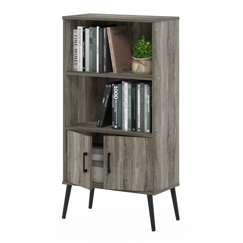Furinno Claude Mid Century Style Accent Storage Shelves with Wood Legs