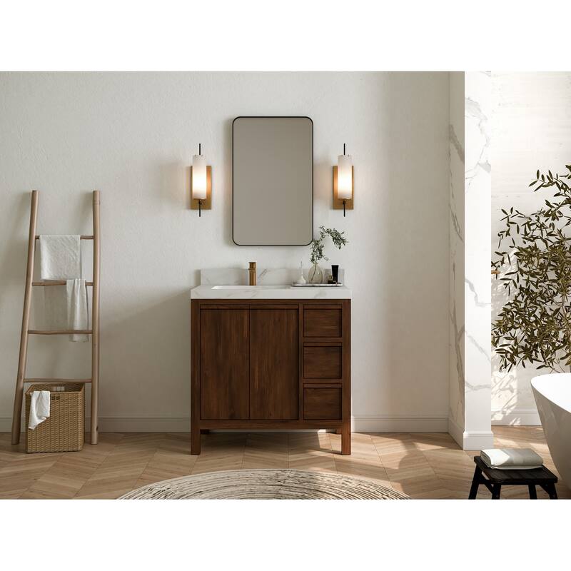 Willow Collections 36 in. W x 22 in. D Elizabeth Solid Teak Left Offset Sink Bathroom Vanity with Countertop