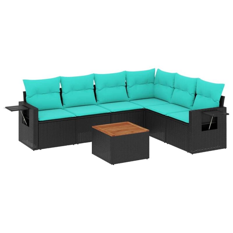 vidaXL 7 Piece Patio Sofa Set with Cushions Black Poly Rattan - 24.4" x 24.4" x 27.2"