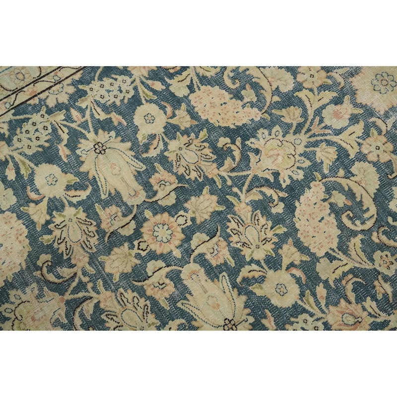 Hand Knotted Oriental 100% Wool Carpet Traditional All-Over Navy Blue & Blues Tabriz Area Rug - 12' 7'' X 9' 8''