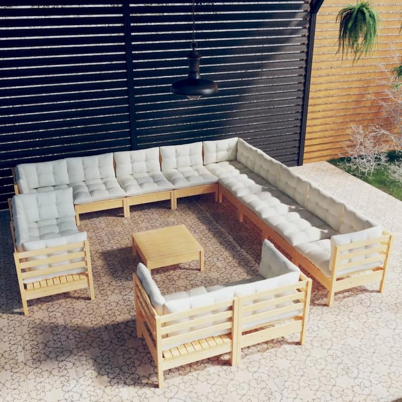 vidaXL Solid Pinewood Patio Lounge Set 14 Piece with Cushions Multi Colors