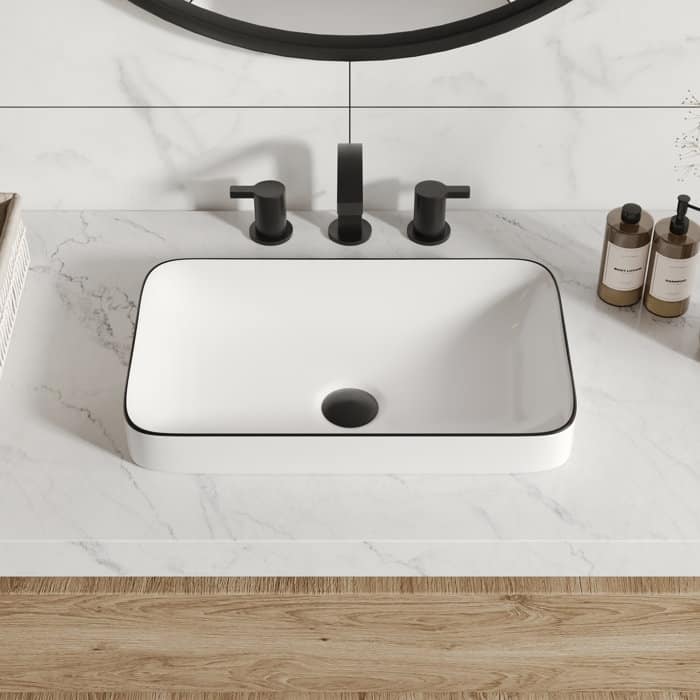 DeerValley Ally 12'' White Ceramic Rectangular Vessel Bathroom Sink - White&Black