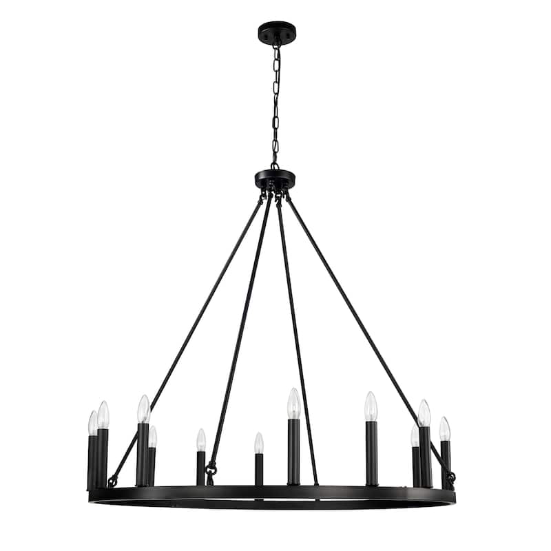 Bride 40 Ince Matte Black Wagon Wheel Chandeilier with 12 Light - N/A