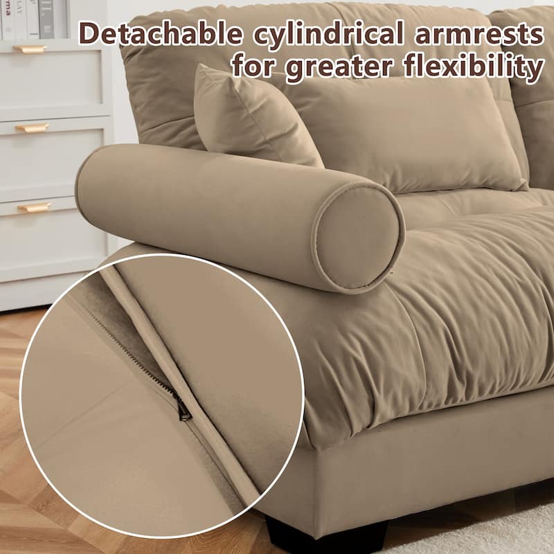 Oversized Velvet Modular Sofa, 130" 3 Seater Modern Sectional Sofa Set with Movable Ottoman, L-Shaped Upholstered Couches