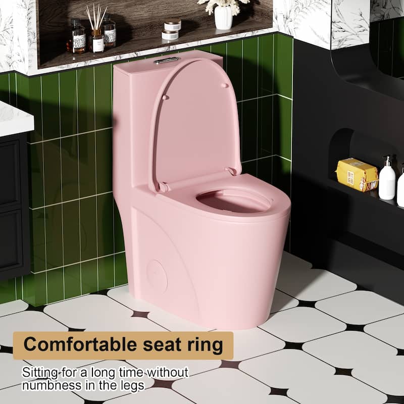 1.1/1.6 GPF Tornado Flush One-Piece Toilet,Siphonic S-trap 12",Elongated Bowl with Soft Close Seat,Chair Seat ADA Height 17"