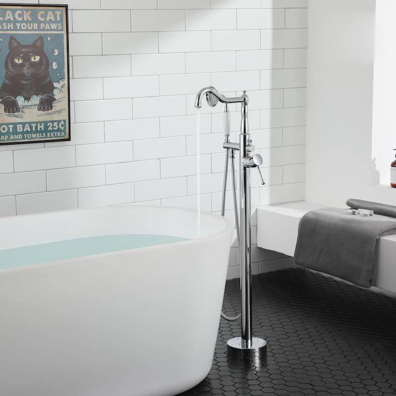 Single Handle Freestanding Tub Filler Faucet with Handshower