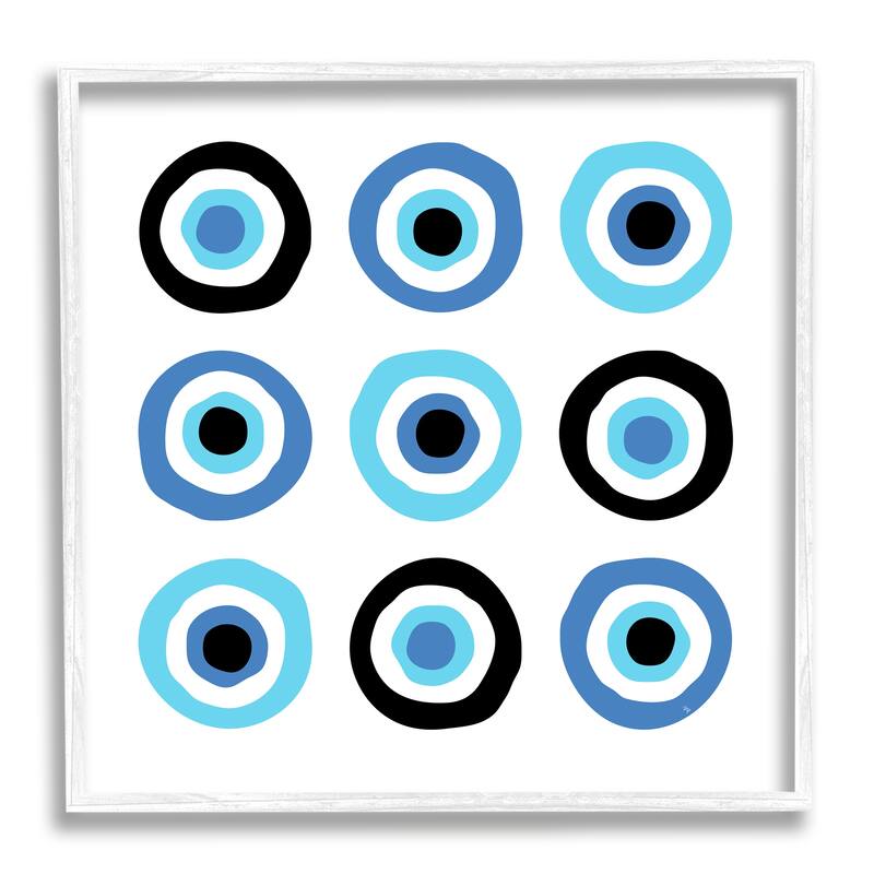 Stupell Traditional Art Deco Evil Eyes Symbolic Spiral Amulets Framed Wall Art, Design by Martina Pavlova - Blue - 17 x 17 - White