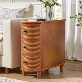 Anmytek 3-Drawer Walnut Narrow End Table - Side Table for Living Room & Bedroom