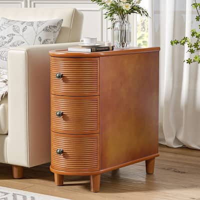 3-Drawer Walnut Narrow End Table - Side Table for Living Room & Bedroom