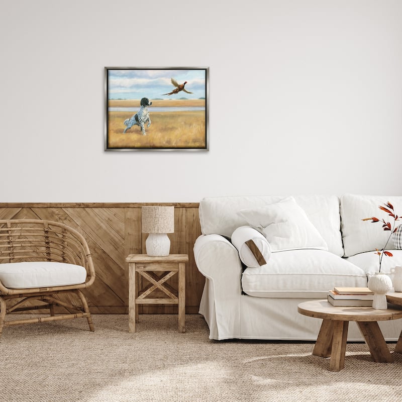 Stupell Pointer Dog & Pheasant Framed Floater Canvas Wall Art Design by James Wiens