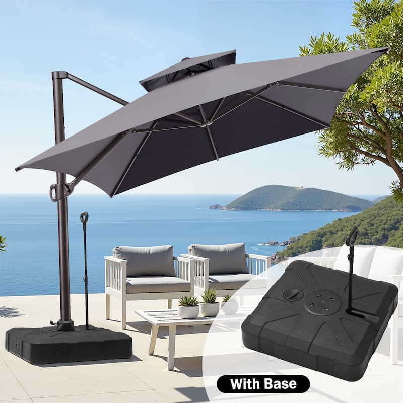 10 x 13 ft Outdoor Aluminum Double Top Patio Offset Cantilever Umbrella with Base - Dark Grey