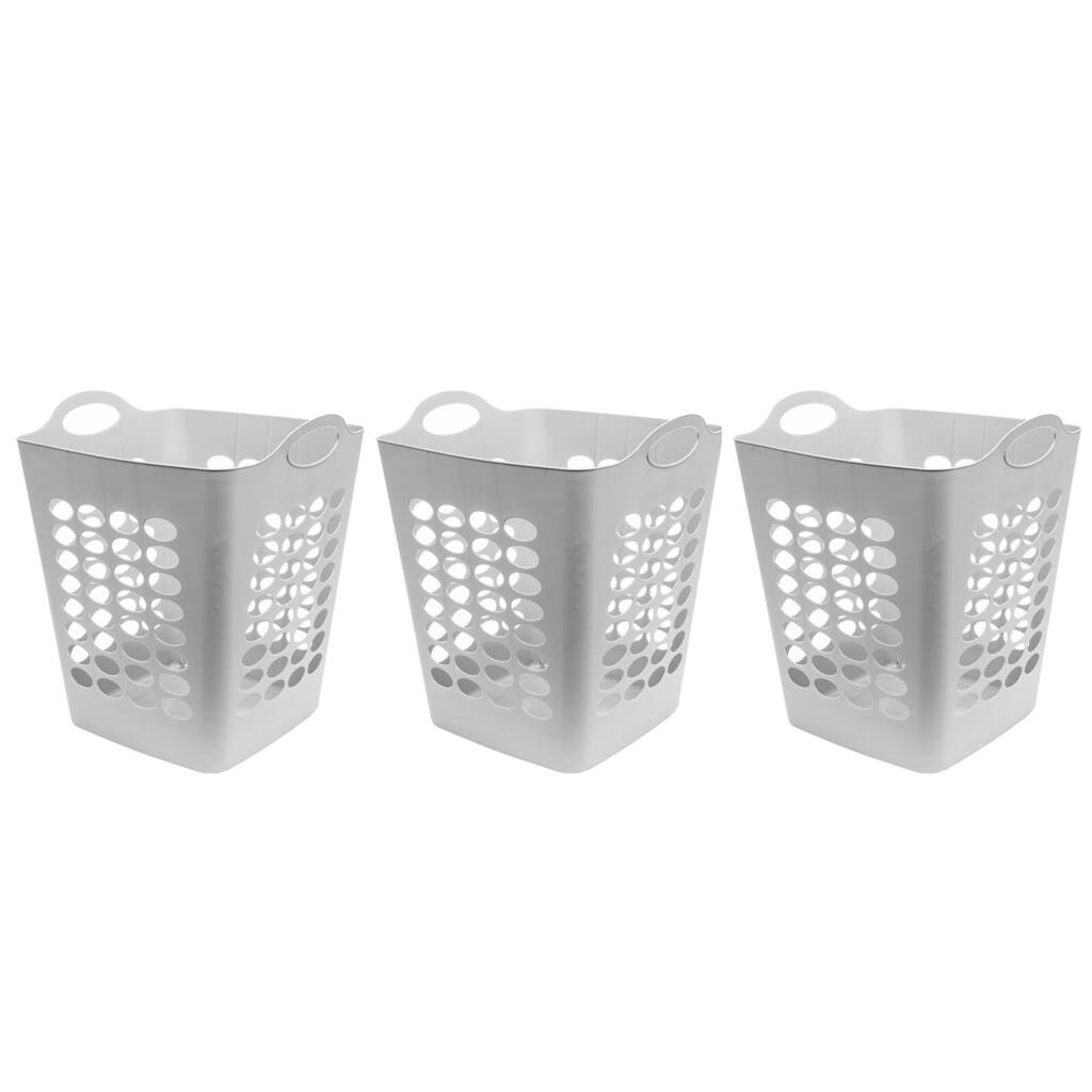 3-Pack White Flexible Plastic Square Laundry Hampers