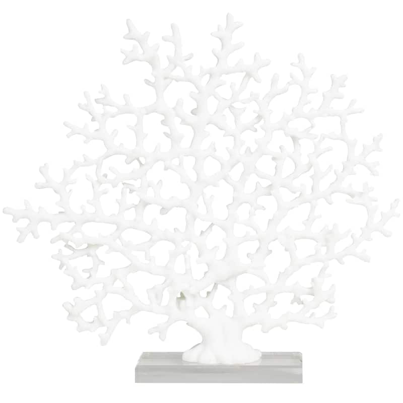Resin Coral Decorative Sculpture with Clear Resin Base - White or Blue - Roche River Decor