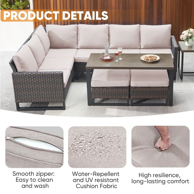Patio Furniture Set with Propane Gas Fire Pit Table - Beige cushion - Brown