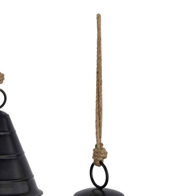 Gray, Red, Black or Bronze Metal Tibetan Inspired Decorative Cow Bell with Jute Hanging Rope (Set of 3)