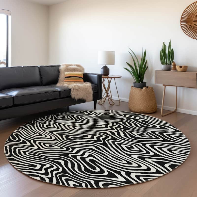 Machine Washable Indoor/ Outdoor Abstract Modern Chantille Rug