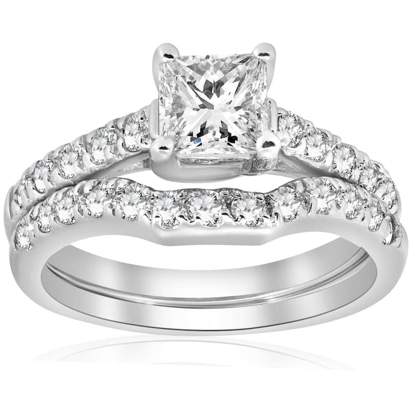 1 1/2ct Princess Cut Diamond Engagement Matching Wedding Ring Gold Lab Grown