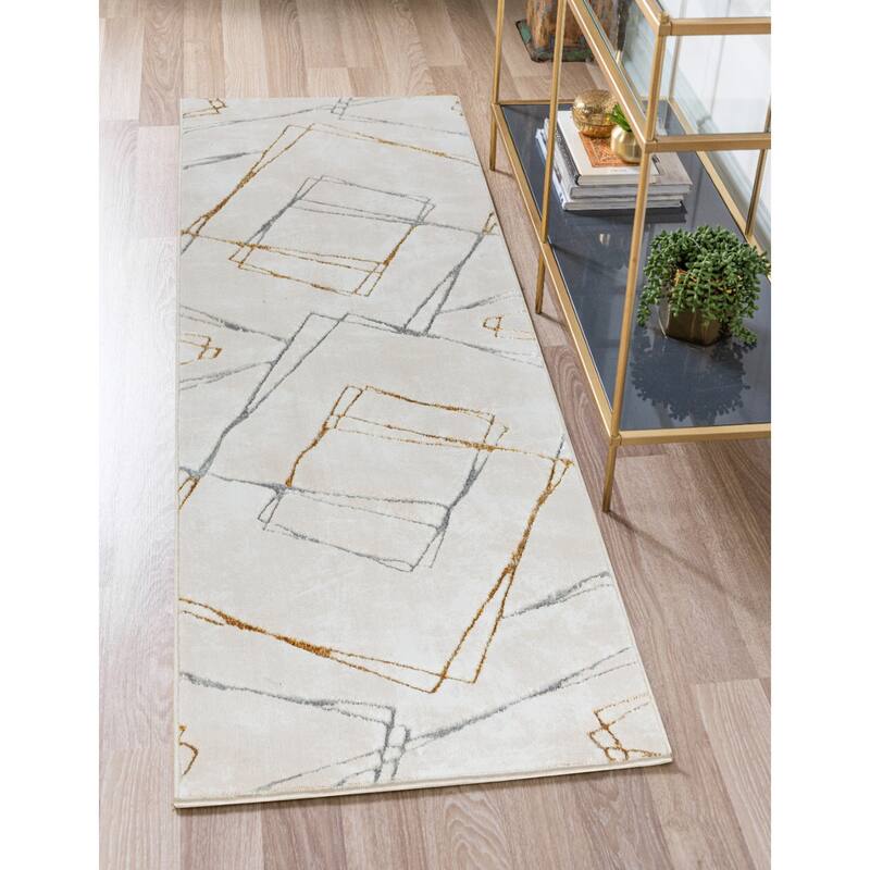 Maz Collection Beige/Gray/Yellow Contemporary Lines Area Rug