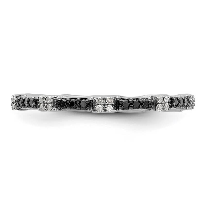 Curata 925 Sterling Silver Polished Prong set Patterned Stackable Expressions Black and White Diamond Ring