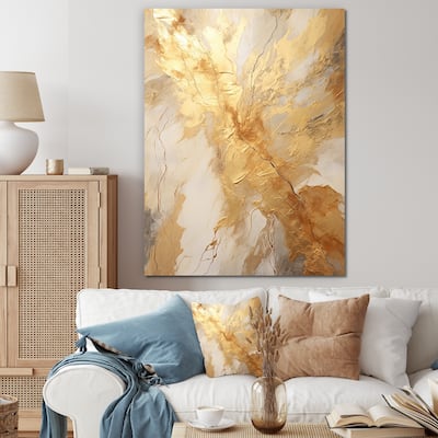 Designart "Beige And Gold Marble Lightning" Abstract Shapes Wall Art