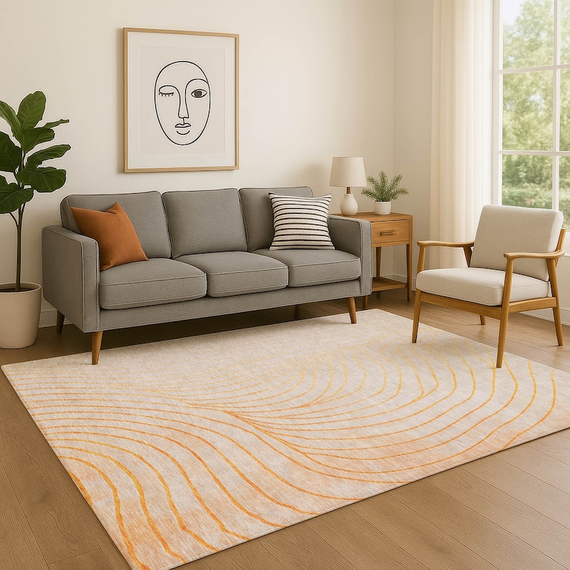 Premium Washable Super Soft Modern Wave Mayfield Rug - Orange - 5' x 7'6"