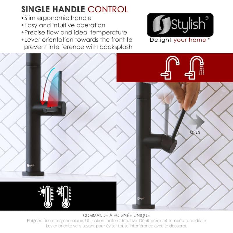 Single Handle Pull-Down Sprayer Kitchen Faucet K-141 - Height: 17.25" Spout H: 9" Spout R: 9"