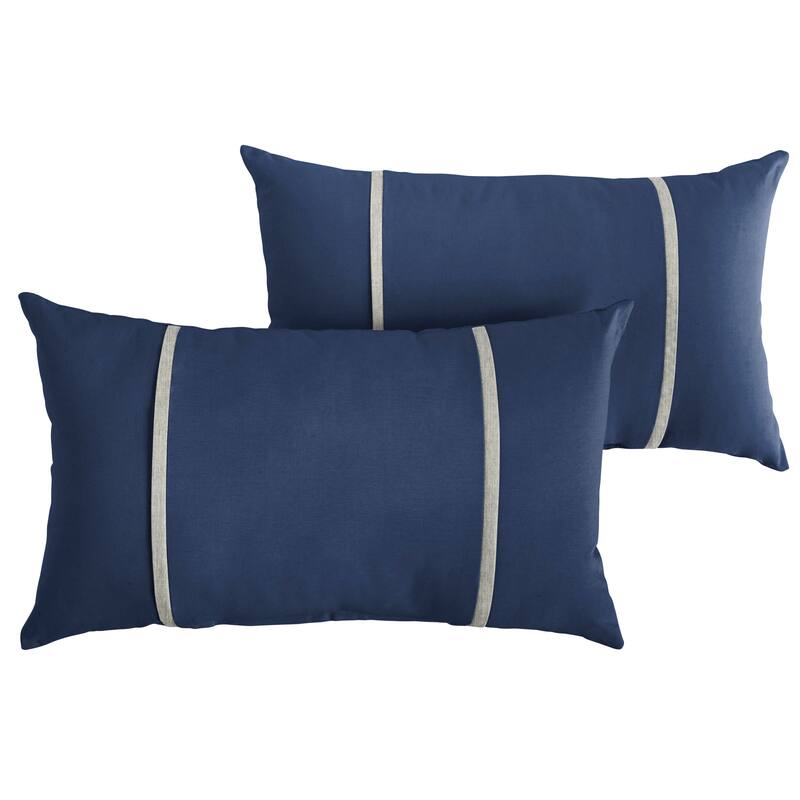 Sorra Home Sunbrella Outdoor Double Petite Flange Pillow Set of 2 - Sunbrella - Canvas Navy/Cast Silver - 16 in H x 26 in W x 6 in D
