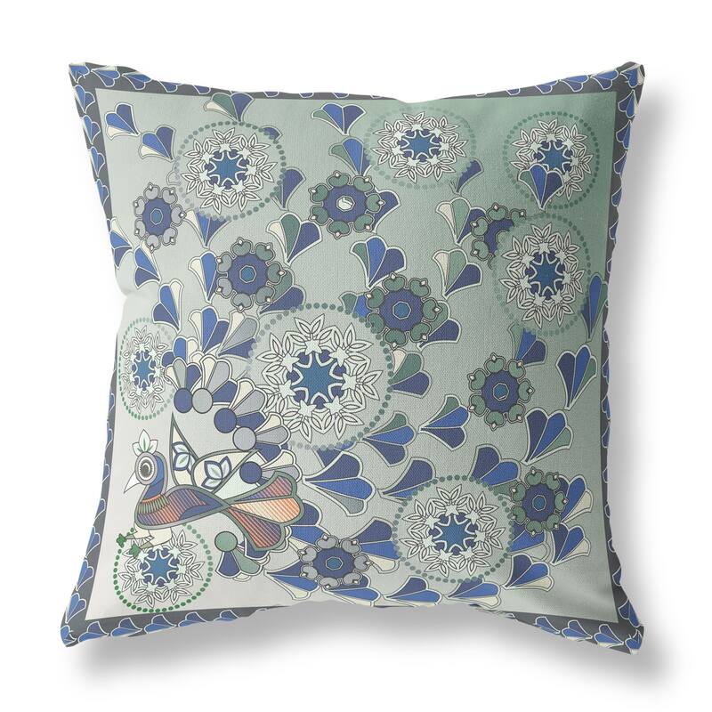 Amrita Sen Glory of Flowers Peacock Faux Suede Pillow Zip