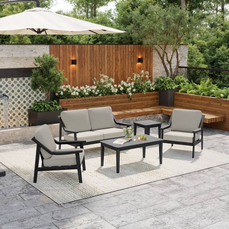 5-Piece Outdoor Sectional Wood Conversation Set with Table