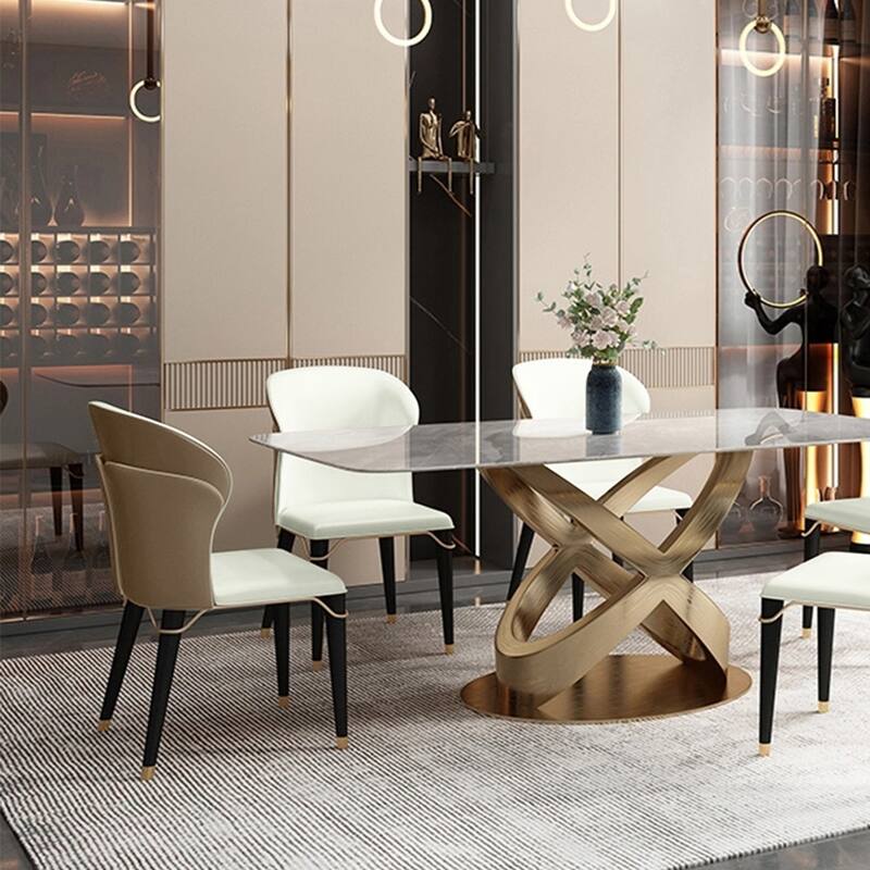 Modern Dining Chair Wingback Side Chair PU Leather Upholstery, Carbon Steel Legs, Brown, Set of 2, Fully Assemble
