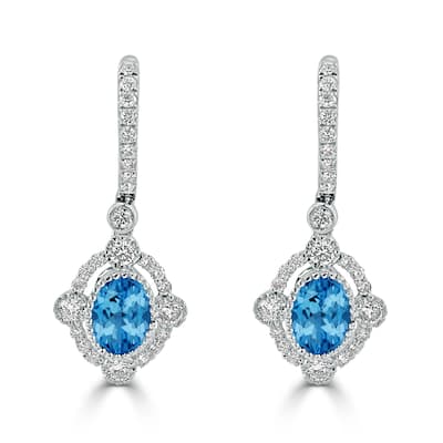 Auriya 1 3/4ct Fancy Oval-cut Blue Topaz Halo Diamond Dangle Earrings 7/8ctw 18k Gold