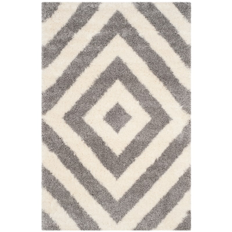 SAFAVIEH Portofino Shag Sakineh Modern 2-inch Thick Rug - 4' x 6' - Ivory/Grey