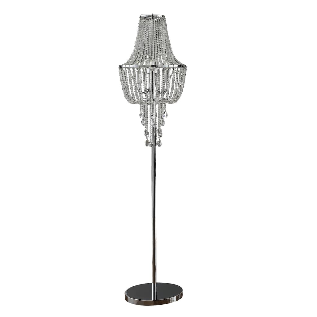 Cara 62 Inch Floor Lamp, Hanging Drop Design, Crystal and Metal, Chrome