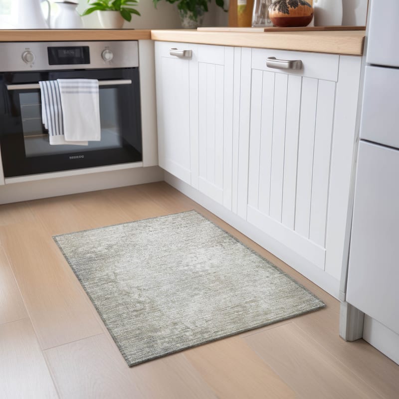 Machine Washable Indoor/ Outdoor Abstract Solid Chantille Rug - Beige - 1'8" x 2'6"