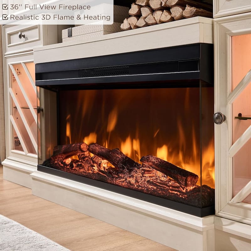 Farmhouse TV Stand with 3-Sided Fireplace, Entertainment Center