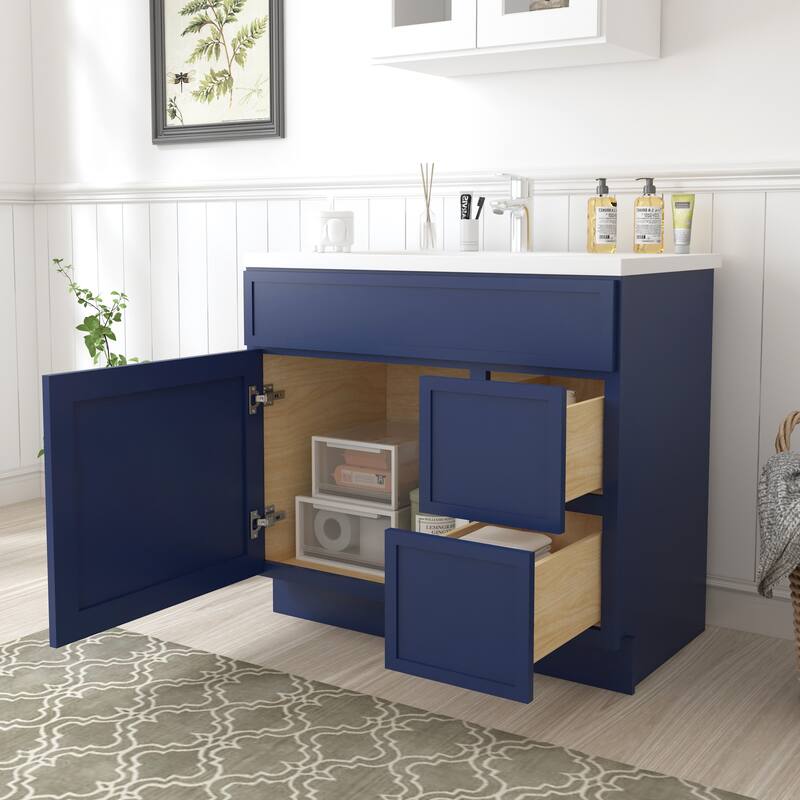 Vanity Art 36" Freestanding Single Base 2 Drawers Storage Cabinet with Soft Close Door