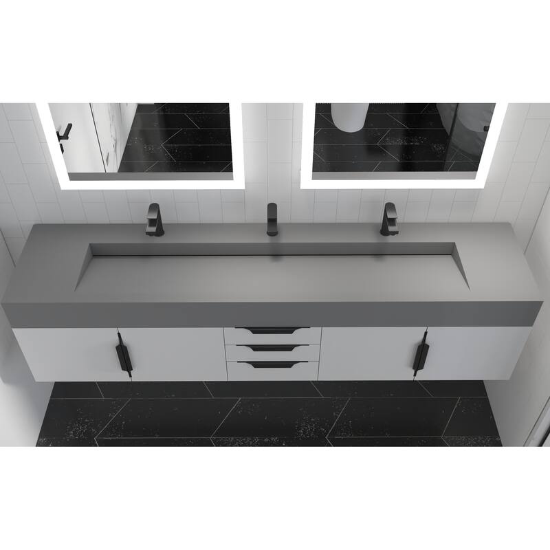 Nile 84" Wall Mounted Bathroom Vanity Set gr/ Gray Top