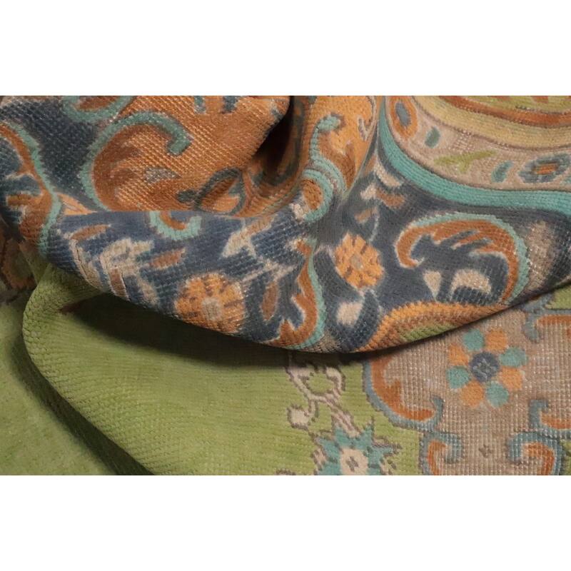 Hand Knotted Oriental 100% Wool Carpet Traditional Floral Green Tabriz Area Rug - 12' 4'' X 9' 8''