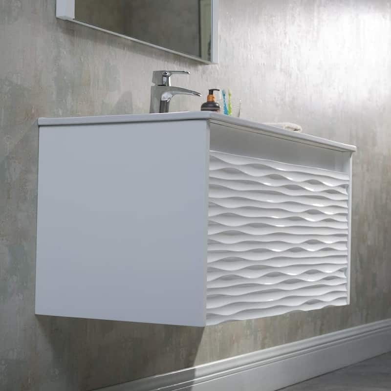 White Floating Vanity / Wall Hung Vanity Set with Mirror