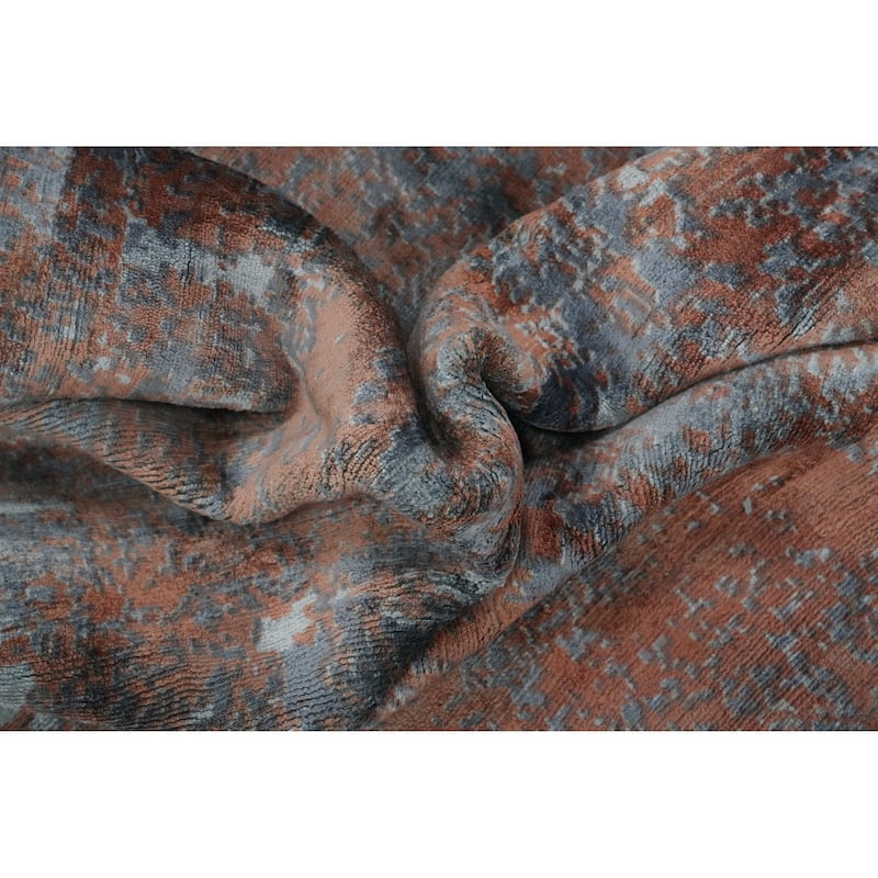 Hand Knotted Oriental Viscose Silk Carpet Modern Pictorial Multi-Colored Abstract Area Rug - 9' 11'' X 6' 5''