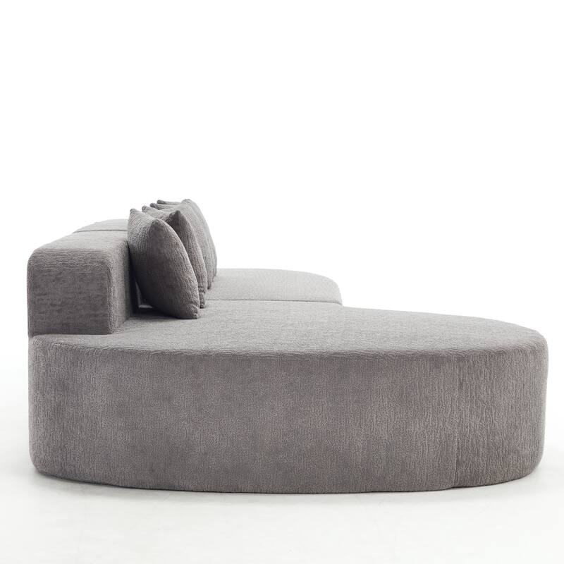 L-Shape Boneless Couch for Living Room, Curved Sectional Sofa Memory Foam Floor Sofa with 5 Pillows