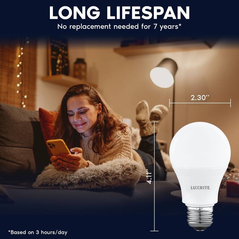 Luxrite A19 LED Light Bulb 9.5W=75W 3000K 1100LM Non-Dimmable E26 Base Damp Rated ETL Listed 8 Pack - Soft White 3000K