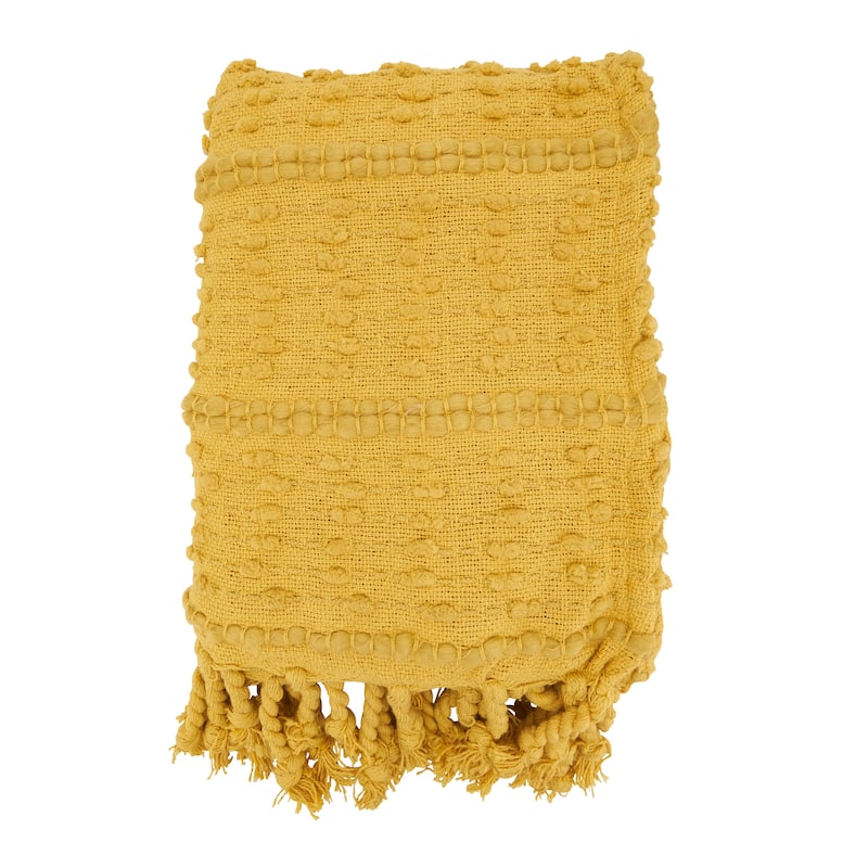 Earthy Woven Stripe Woven Fringe Throw Blanket - Mustard
