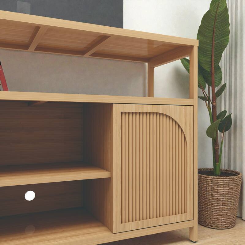 49 in Bamboo Sideboard Cabinet with Shelves, Bathroom Storage Organizer with Double Doors and Adjustable Inner Space