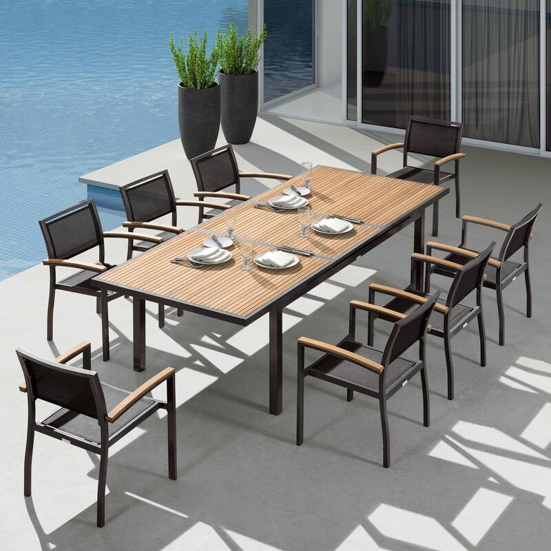 HIGOLD - Heck Extendable Teak Aluminum Outdoor Patio Dining Set - Charcoal