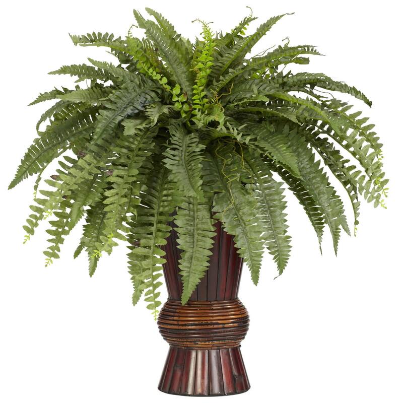 Silk Fern Plant with Bamboo Vase - 33 Inch Artificial Greenery Home Decor - 2.75ft.