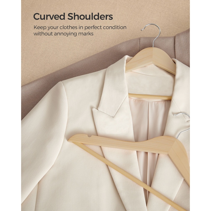 Beige Wooden Hangers with Chrome Swivel Hook Perfect for Coats Jackets Sweaters or Dresses